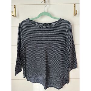 Striped 100% Linen top w/Hi-lo hem